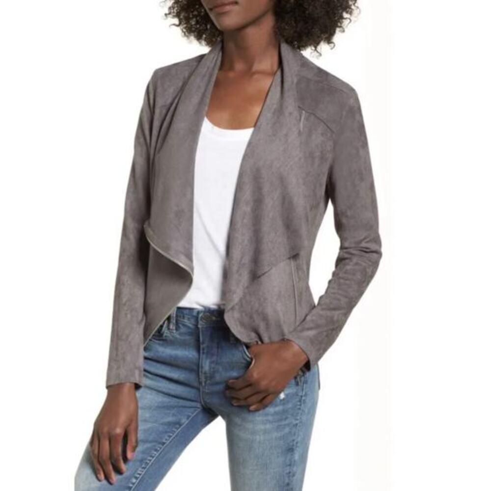 BLANKNYC‎ Drape Front Faux Suede Asymmetrical Zip Jacket Grey XS
